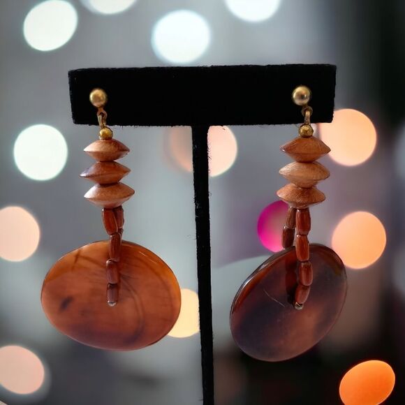 Wooden Beaded Shell Earrings Drop‎ Dangle Bohemian Tribal Ethnic Hippie Gypsy - Picture 13 of 14